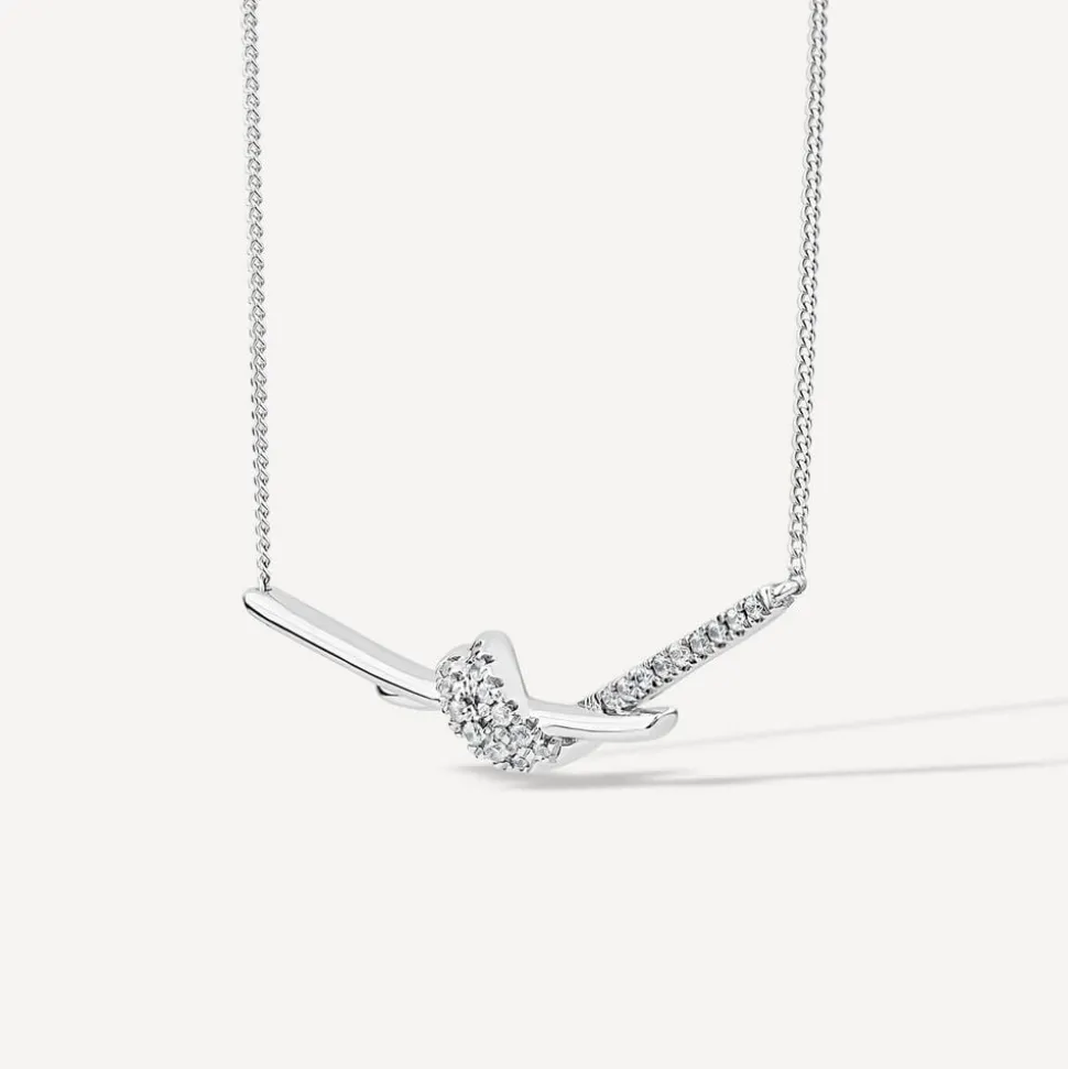 9ct White Gold 0.12ct Twisted Knot Hammock Necklet