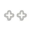 9ct White Gold Cubic Zirconia Set Open Clover Petal Stud Earrings