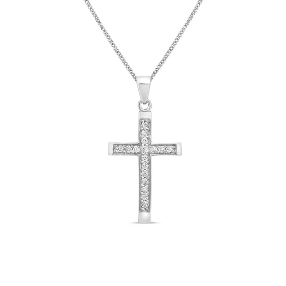9ct White Gold Cubic Zirconia Channel Set Cross Pendant