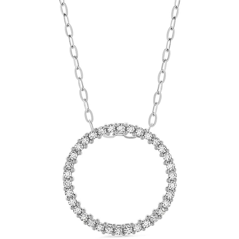 9ct White Gold Cubic Zirconia Open Circle Pendant (Chain Included)
