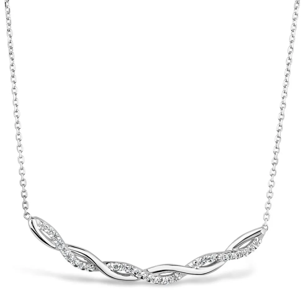 9ct White Gold Cubic Zirconia Plaited Curve Necklet