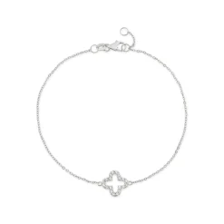 9ct White Gold Cubic Zirconia Set Open Clover Petal Bracelet