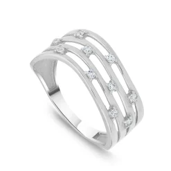 9ct White Gold Cubic Zirconia Set Four Strands Open Band Ring