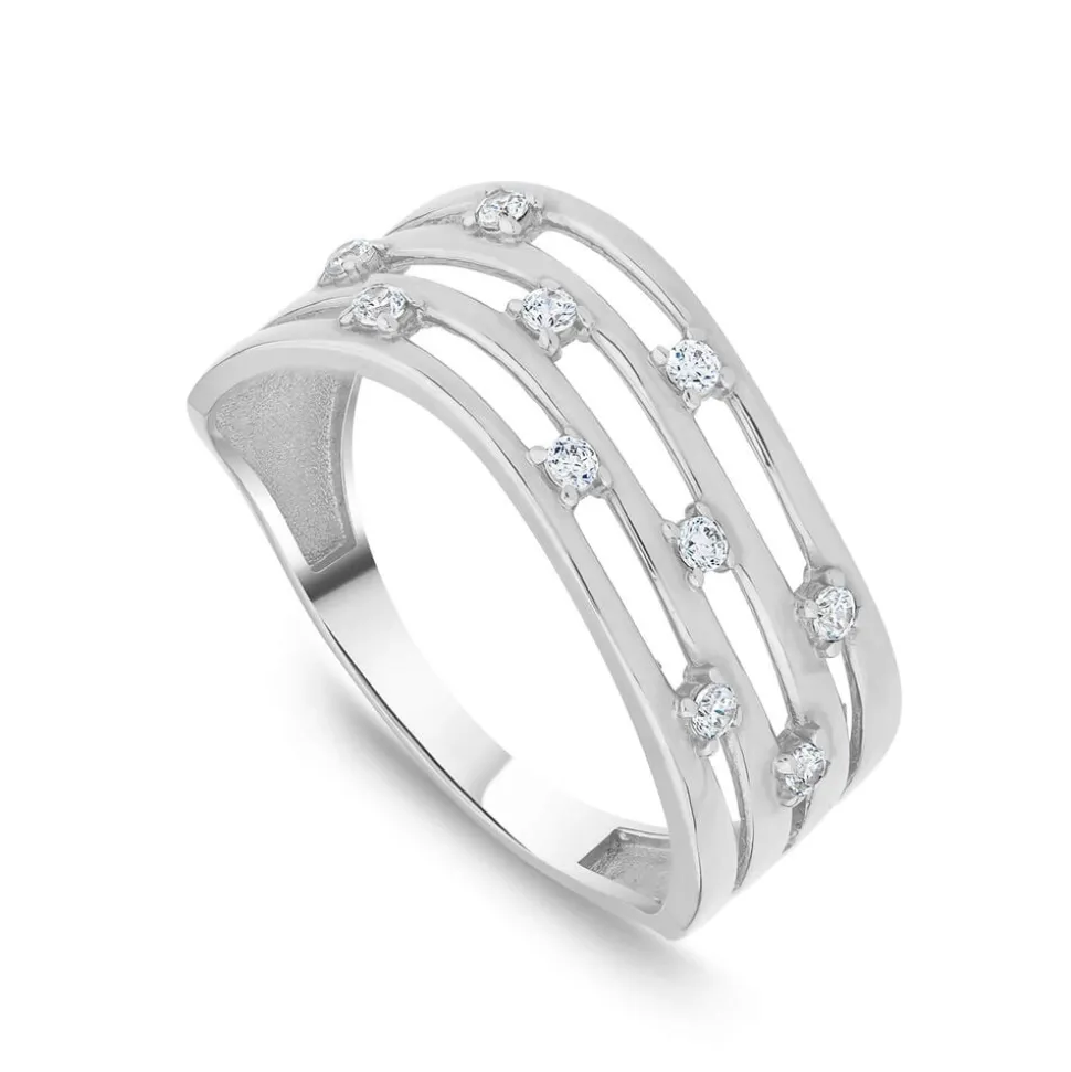 9ct White Gold Cubic Zirconia Set Four Strands Open Band Ring