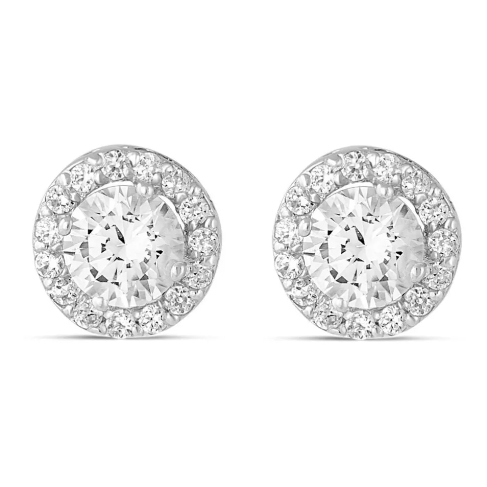 9ct White Gold Cubic Zirconia Halo Stud Earrings