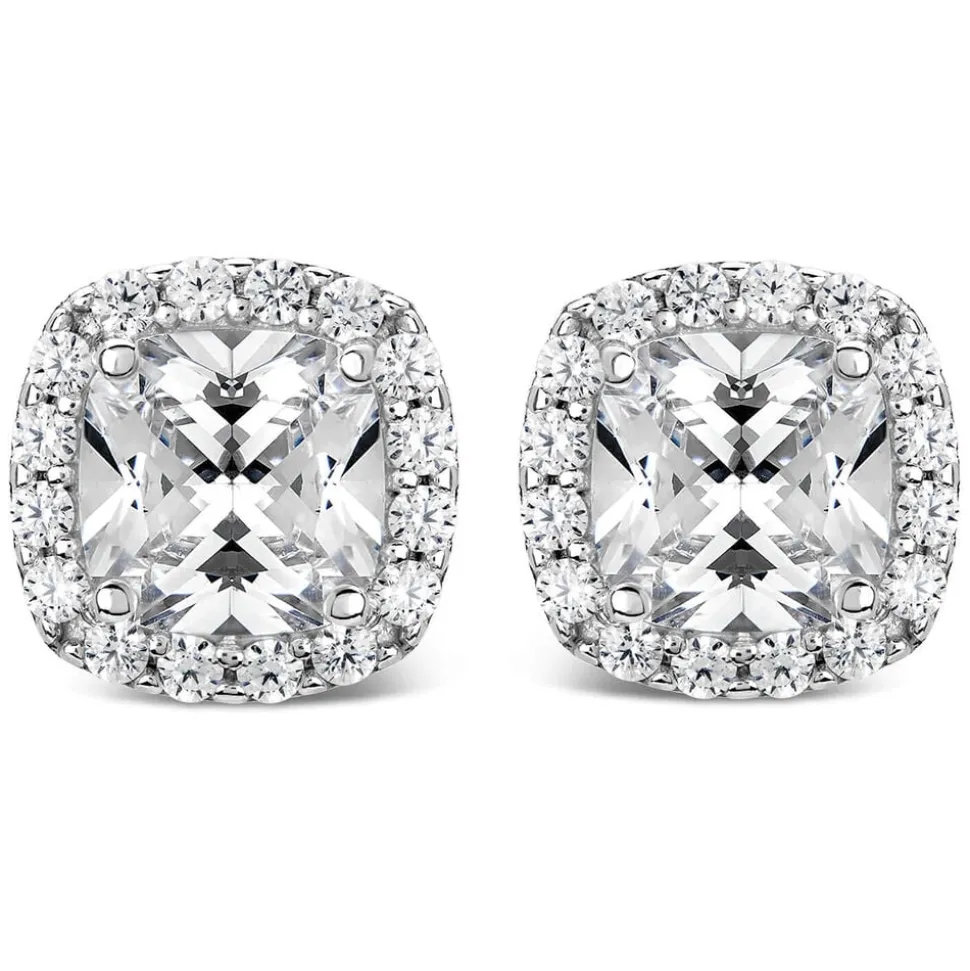 9ct White Gold Cubic Zirconia Square Halo Stud Earrings