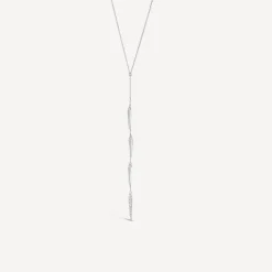 9ct White Gold Cubic Zirconia Set & Polished Drop Necklet