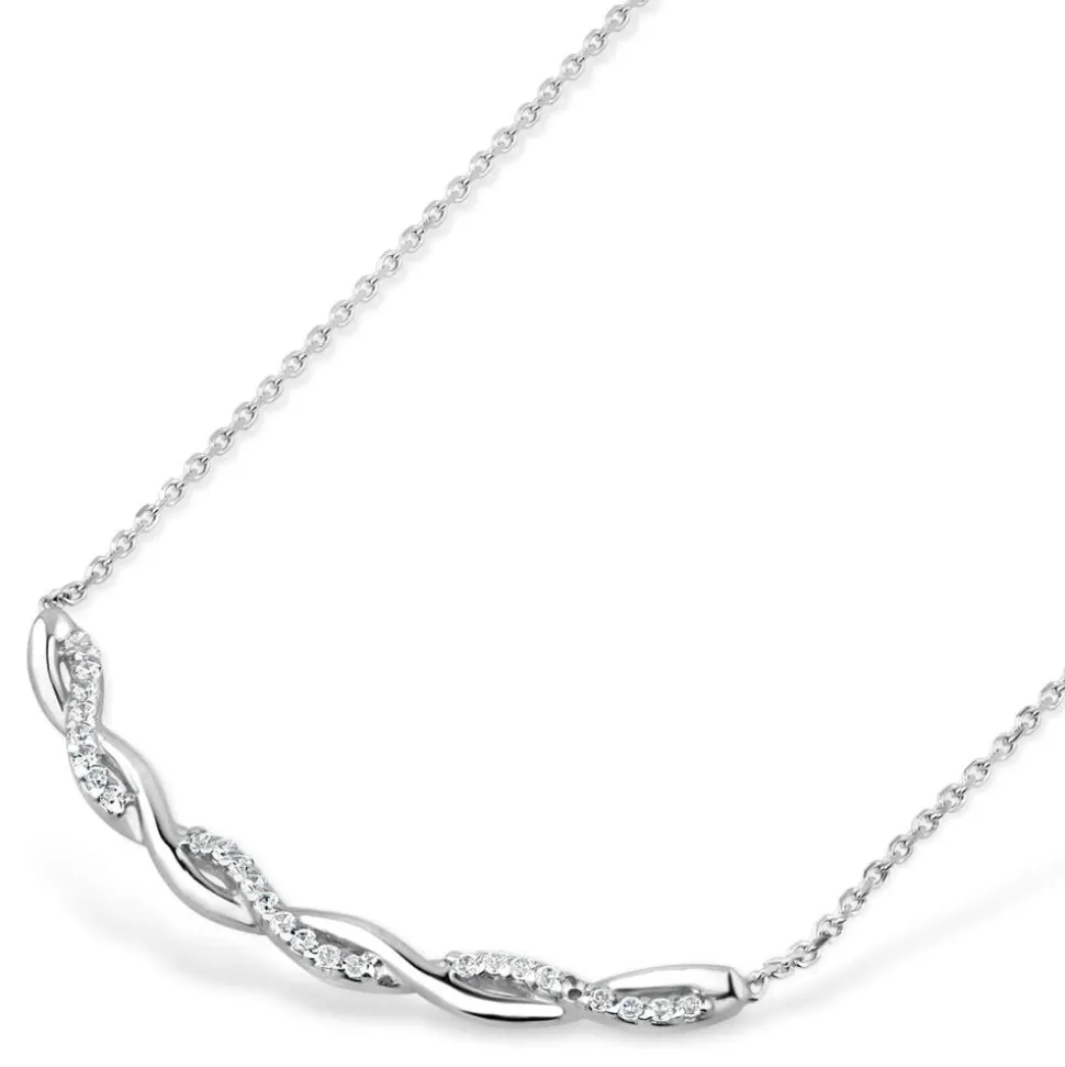 9ct White Gold Cubic Zirconia Plaited Curve Necklet
