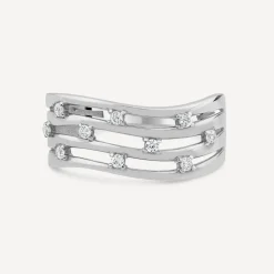 9ct White Gold Cubic Zirconia Set Four Strands Open Band Ring