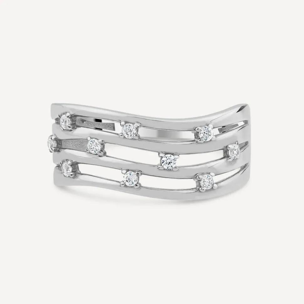9ct White Gold Cubic Zirconia Set Four Strands Open Band Ring