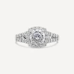 9ct White Gold Cubic Zirconia Open Halo Shoulders Ring