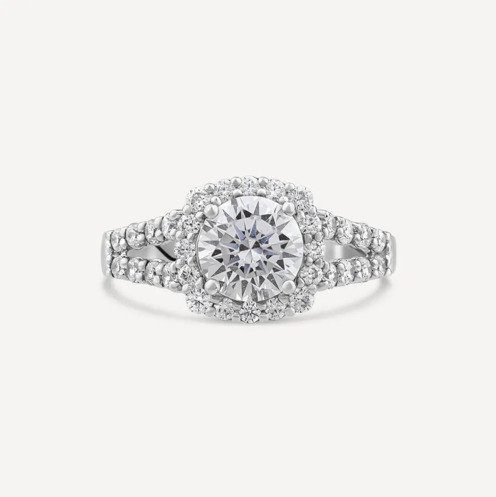 9ct White Gold Cubic Zirconia Open Halo Shoulders Ring