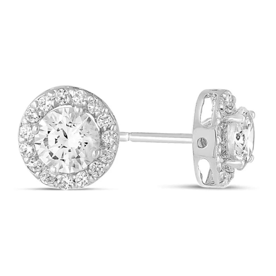 9ct White Gold Cubic Zirconia Halo Stud Earrings