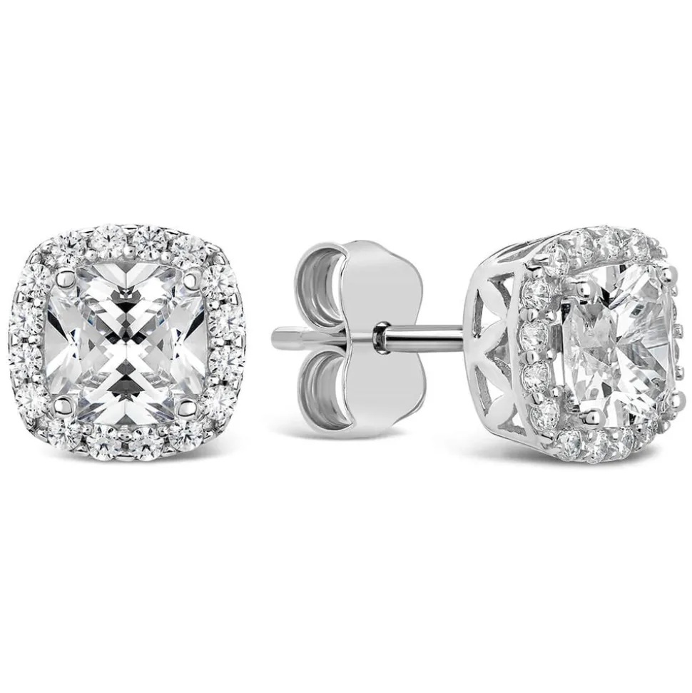 9ct White Gold Cubic Zirconia Square Halo Stud Earrings
