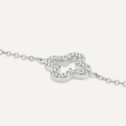 9ct White Gold Cubic Zirconia Set Open Clover Petal Bracelet