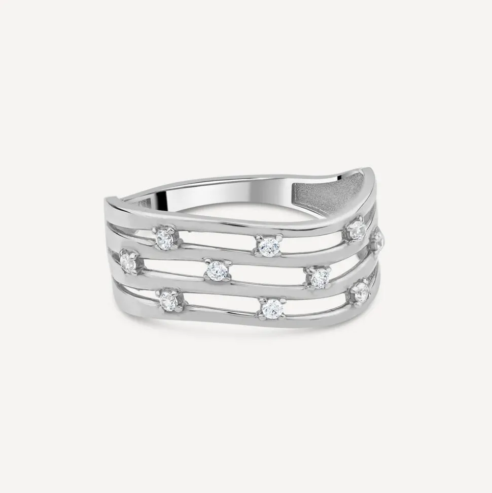 9ct White Gold Cubic Zirconia Set Four Strands Open Band Ring