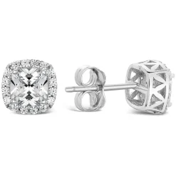 9ct White Gold Cubic Zirconia Square Halo Stud Earrings