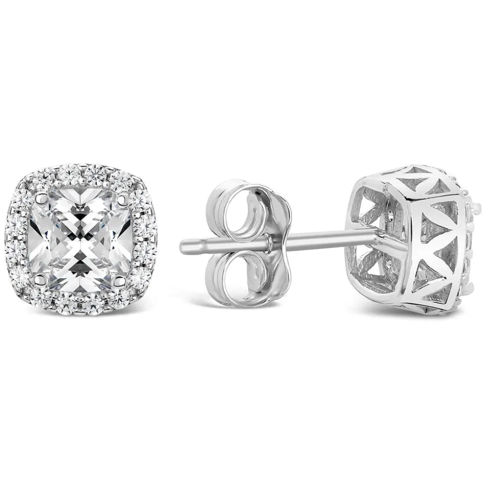 9ct White Gold Cubic Zirconia Square Halo Stud Earrings