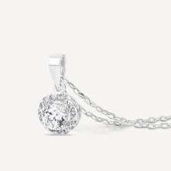 9ct White Gold Cubic Zirconia Halo Slider Pendant (Chain Included)