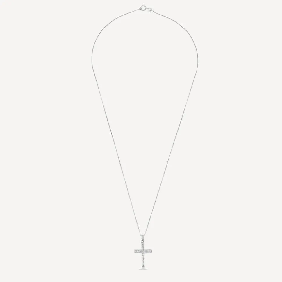 9ct White Gold Cubic Zirconia Channel Set Cross Pendant
