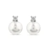 9ct White Gold Cultured Pearl & 0.07ct Diamond Top Set Stud Earrings