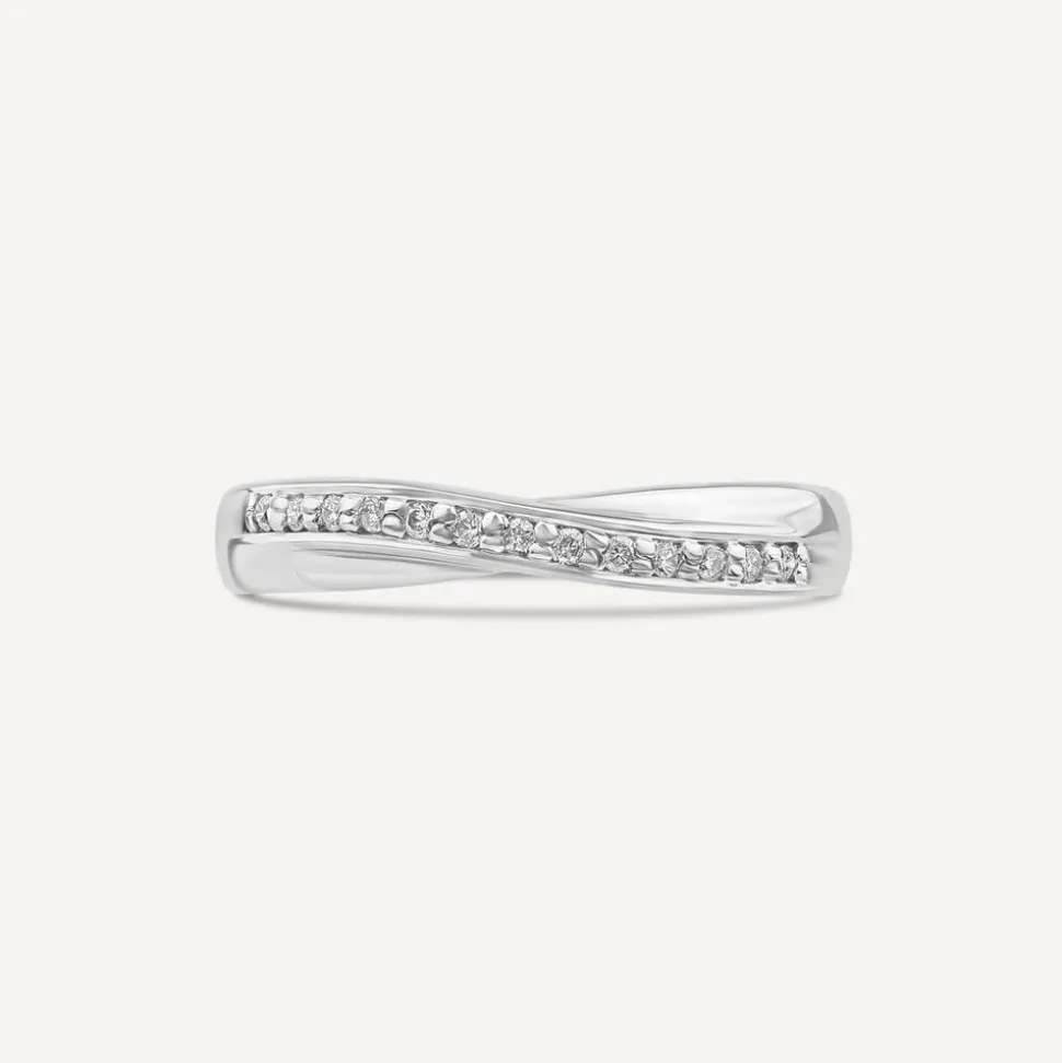 18ct White Gold Curved Shaped 0.08ct Diamond Wedding Ring