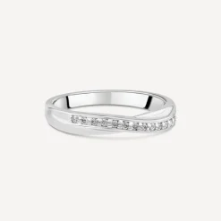 18ct White Gold Curved Shaped 0.08ct Diamond Wedding Ring