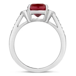 9ct White Gold Cushion Created Ruby With Cubic Zirconia Shoulders & Ladies Ring