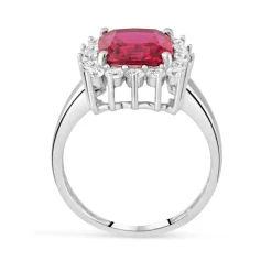 9ct White Gold Cushion Created Ruby And Cubic Zirconia Ring
