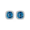 9ct White Gold Cushion London Blue Topaz & 0.15ct Diamond Stud Earrings