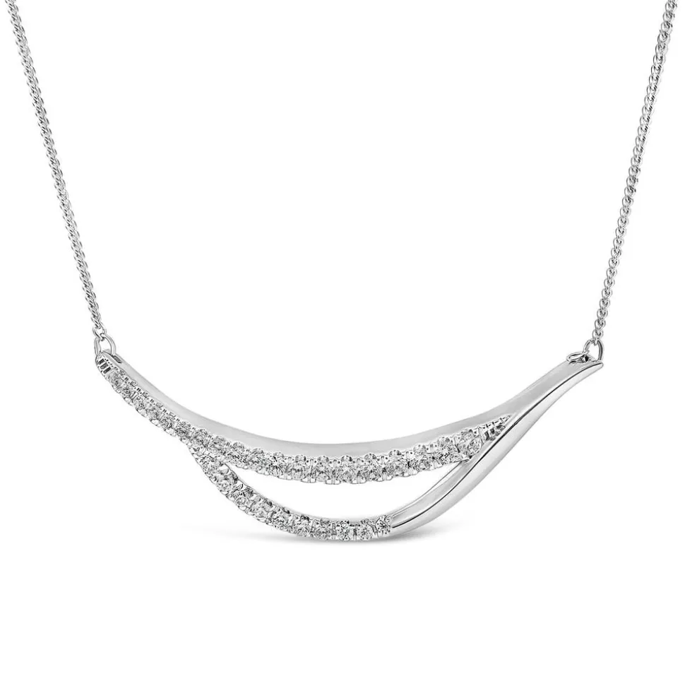 9ct White Gold Diamond Set Open Double Curve Necklet