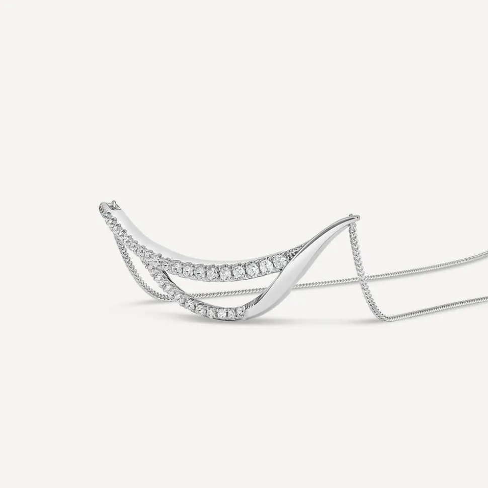 9ct White Gold Diamond Set Open Double Curve Necklet