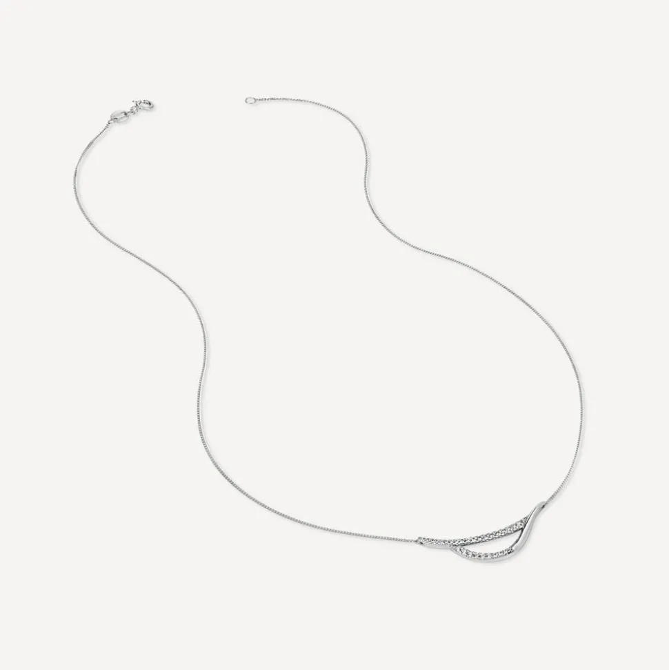 9ct White Gold Diamond Set Open Double Curve Necklet