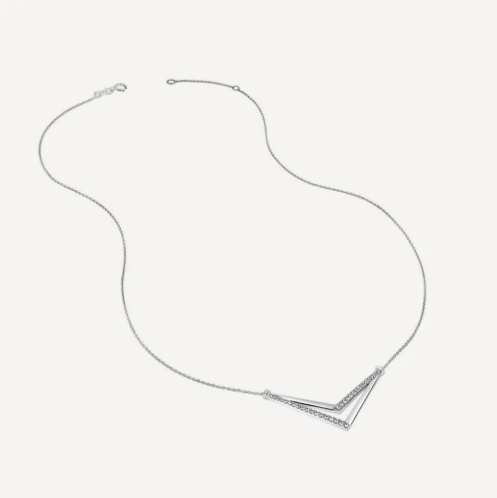 9ct White Gold Diamond Set Double V Necklet