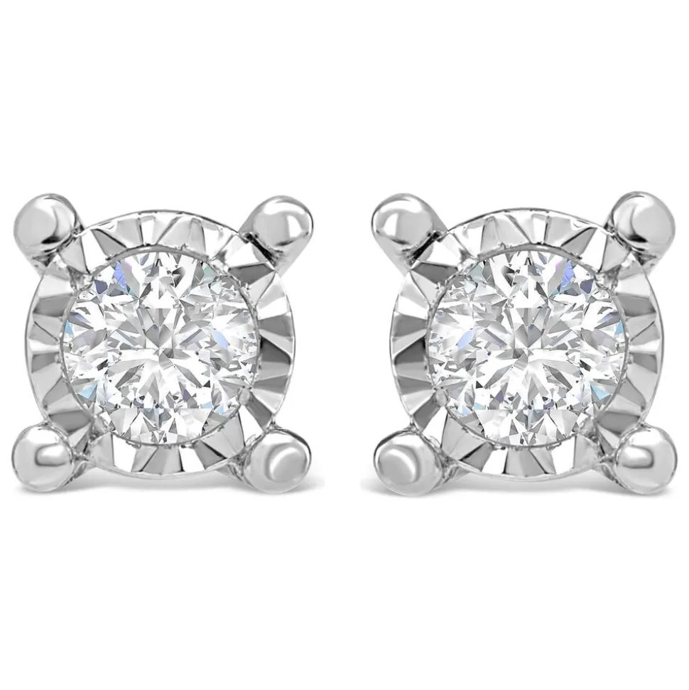 9ct White Gold Diamond Stud Earrings