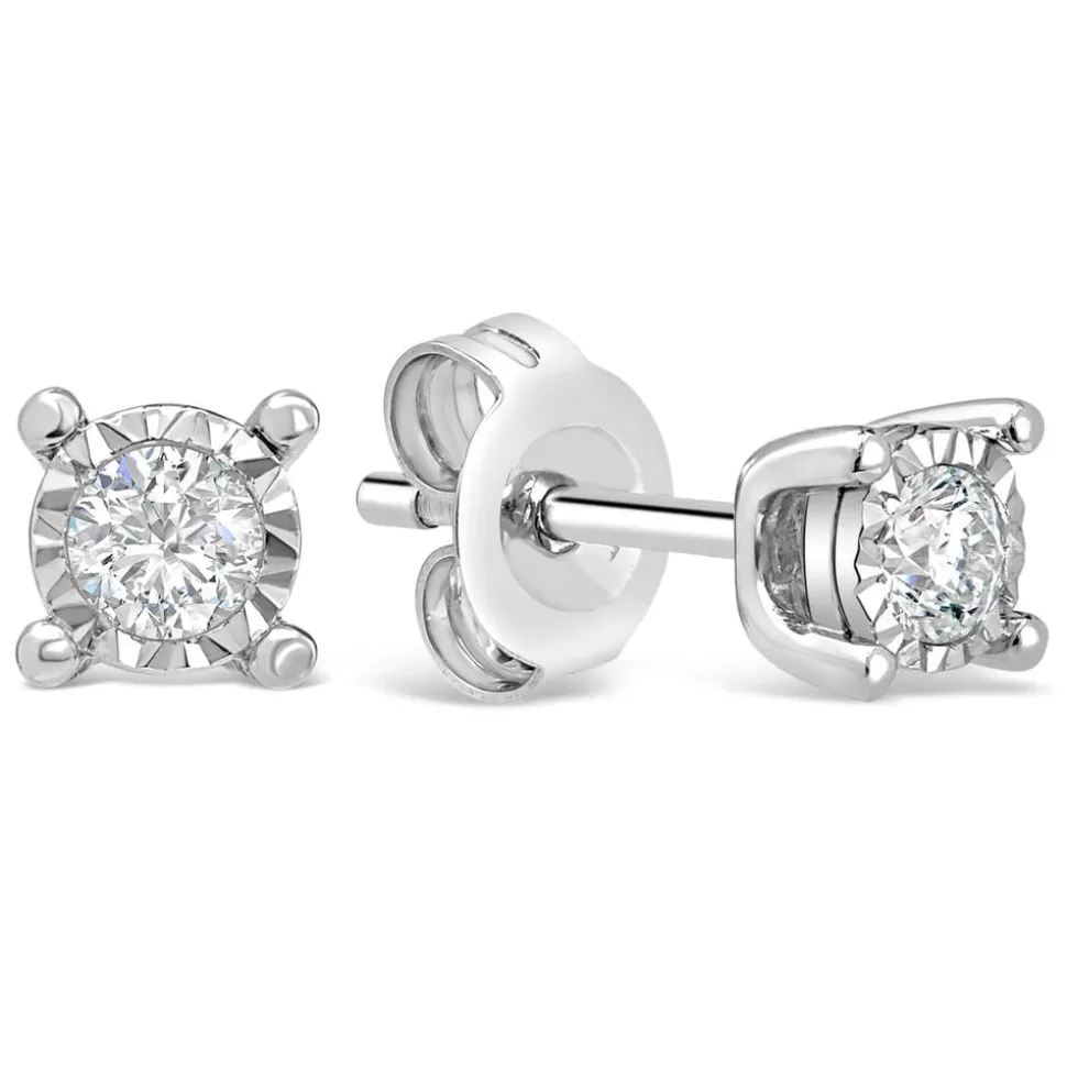 9ct White Gold Diamond Stud Earrings