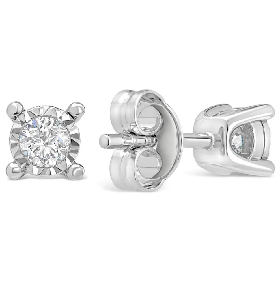 9ct White Gold Diamond Stud Earrings