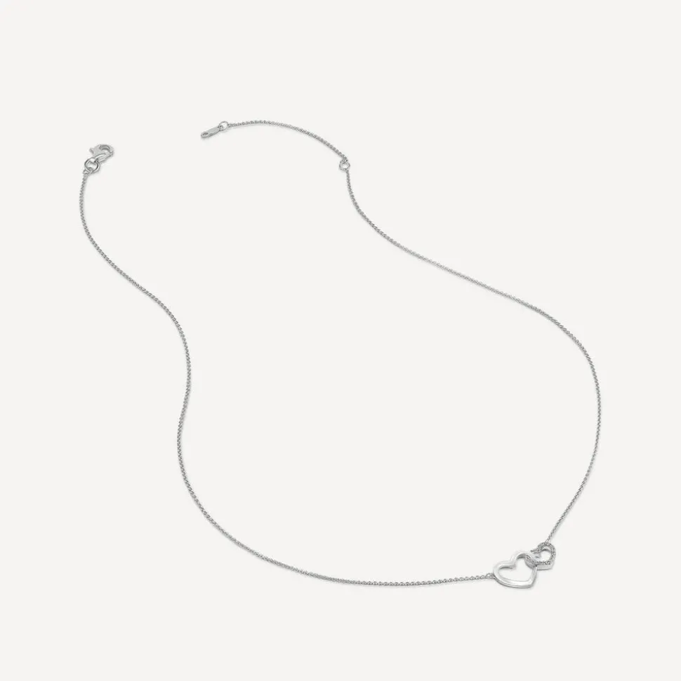 9ct White Gold Double Heart Diamond Set Necklet