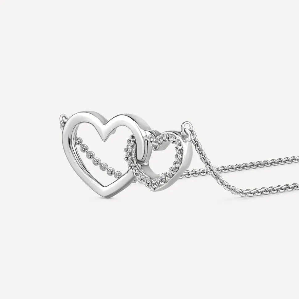 9ct White Gold Double Heart Diamond Set Necklet
