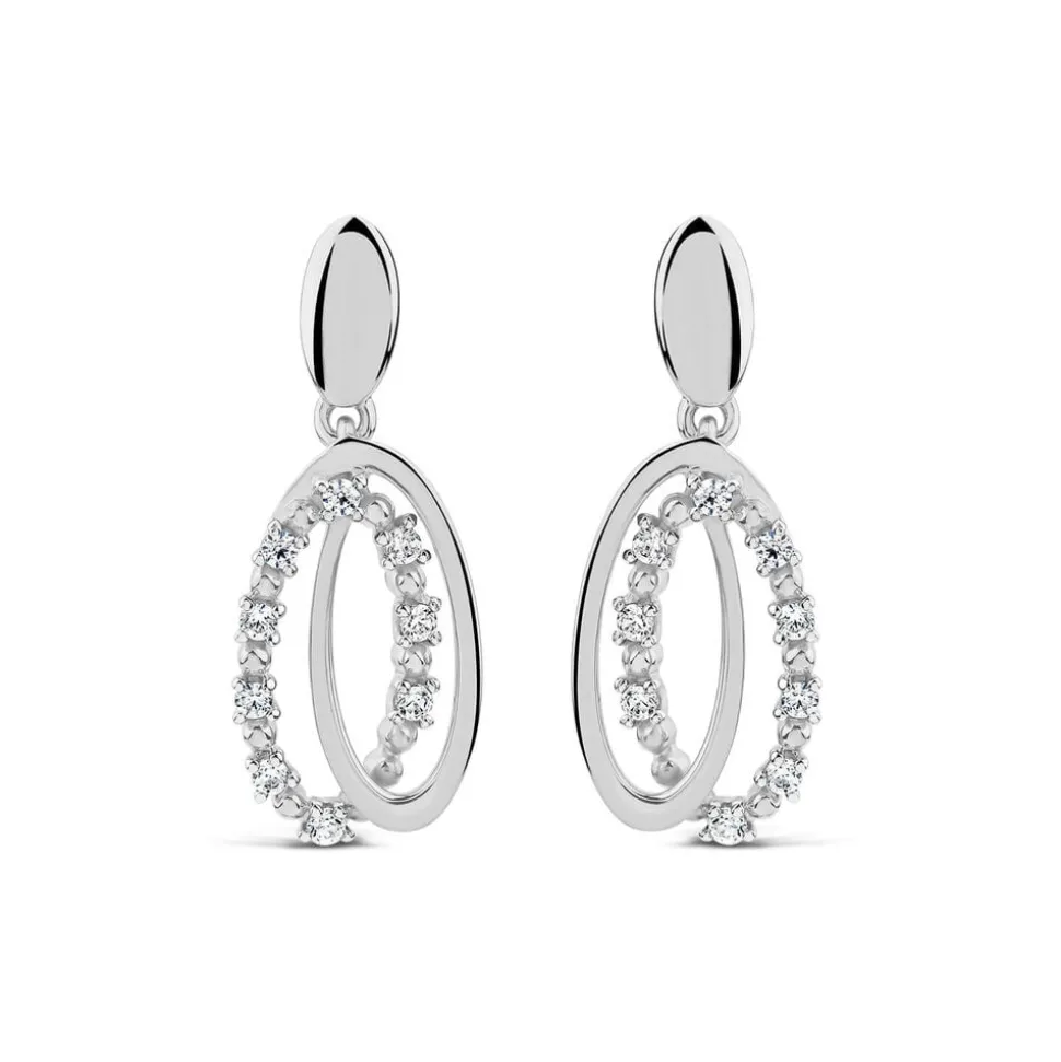 9ct White Gold Double Oval Cubic Zirconia Set Drop Earrings