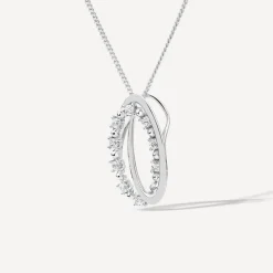 9ct White Gold Double Oval Cubic Zirconia Set Pendant