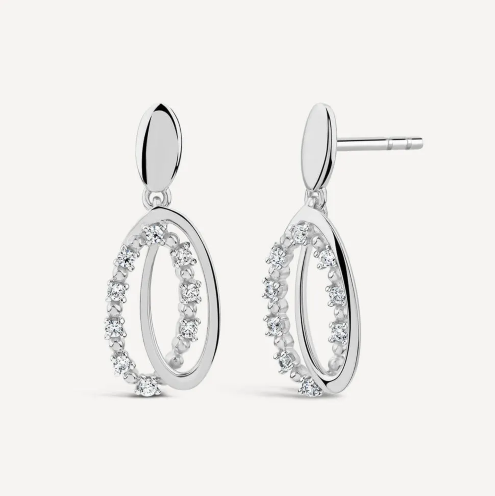 9ct White Gold Double Oval Cubic Zirconia Set Drop Earrings