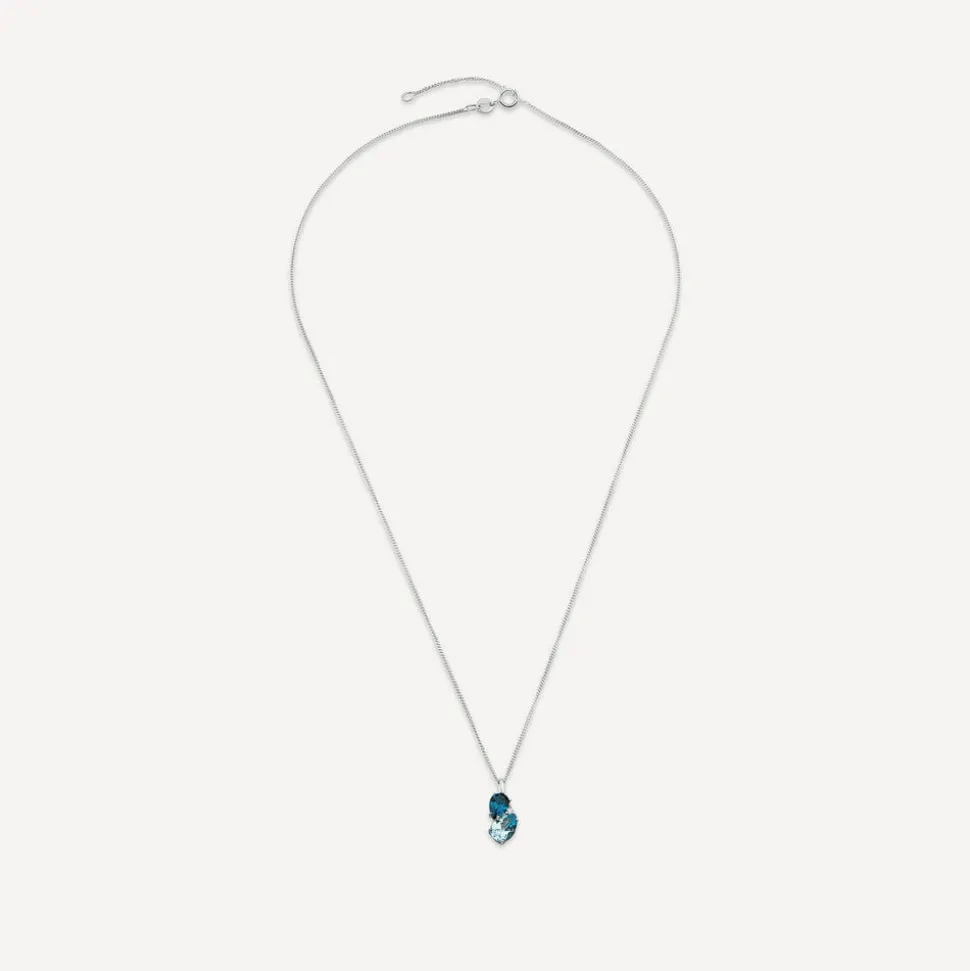 9ct White Gold Double Pear Blue Topaz & 0.01ct Diamond Set Pendant