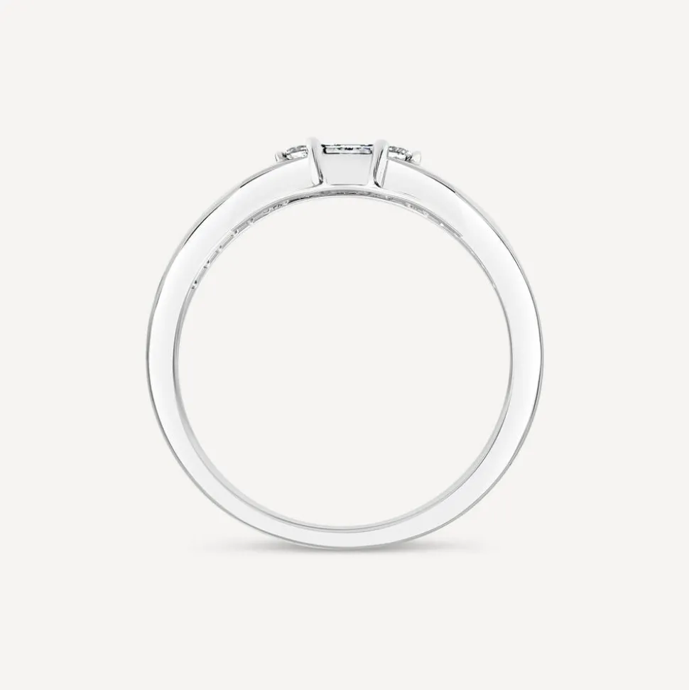 9ct White Gold Double Polished & 0.19ct Diamond Set Wedding Ring