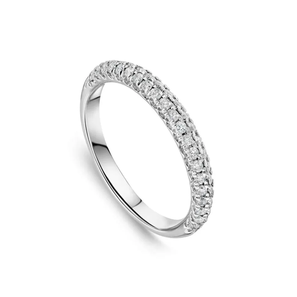 18ct White Gold Double Row 0.33ct Diamond Pave Domed Wedding Ring