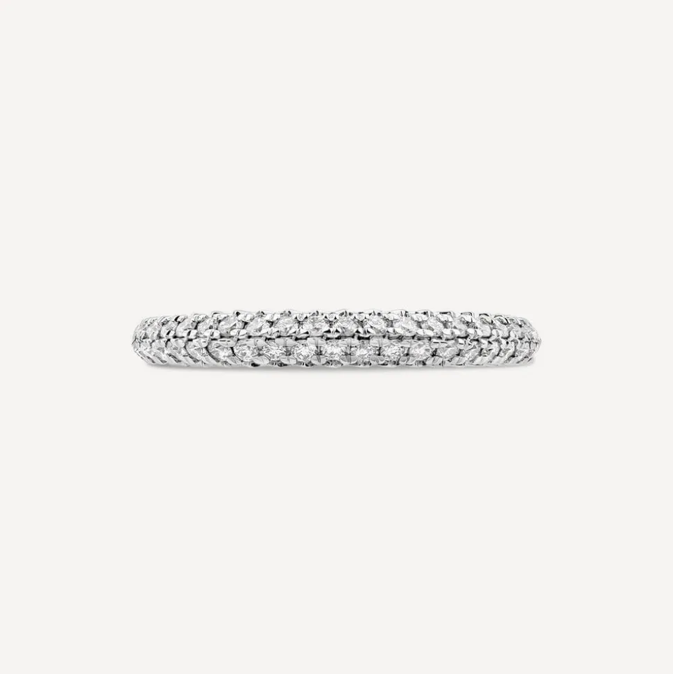 18ct White Gold Double Row 0.33ct Diamond Pave Domed Wedding Ring