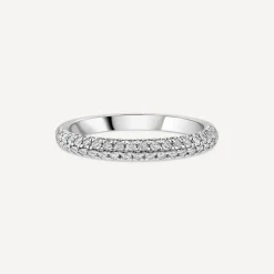 18ct White Gold Double Row 0.33ct Diamond Pave Domed Wedding Ring