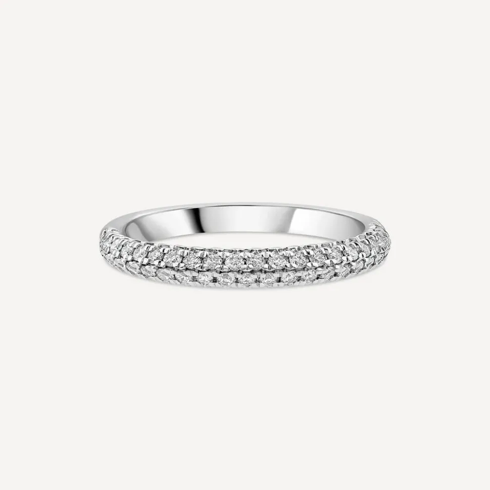 18ct White Gold Double Row 0.33ct Diamond Pave Domed Wedding Ring