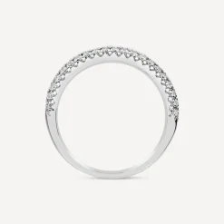 18ct White Gold Double Row 0.33ct Diamond Pave Domed Wedding Ring
