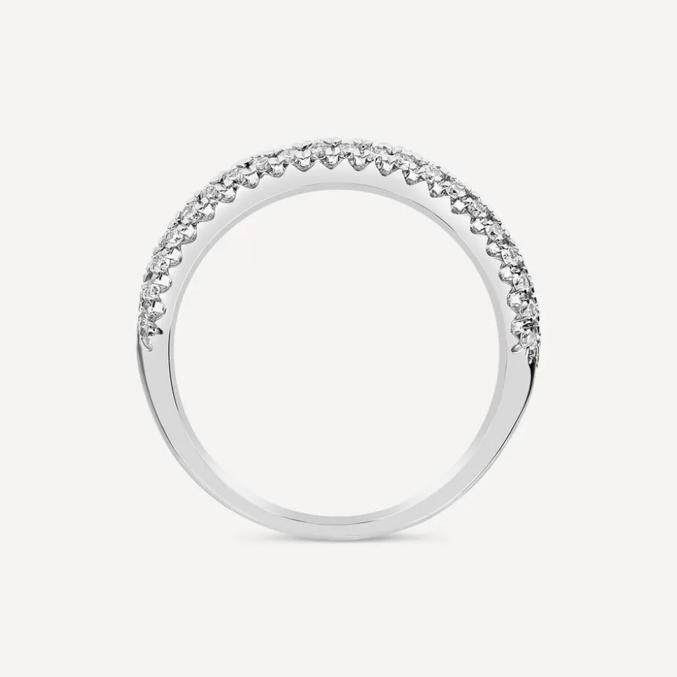 18ct White Gold Double Row 0.33ct Diamond Pave Domed Wedding Ring